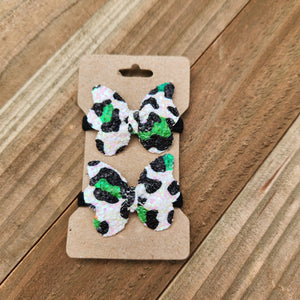 Green Butterfly 2" Faux Leather hairtie set