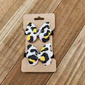 Yellow Butterfly 2" Faux Leather hairtie set