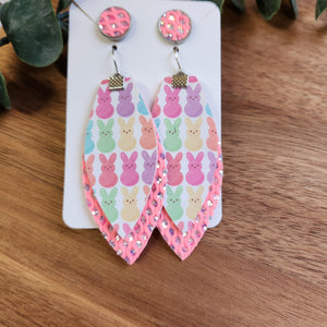 Pink Feathered bunny earrings with studs