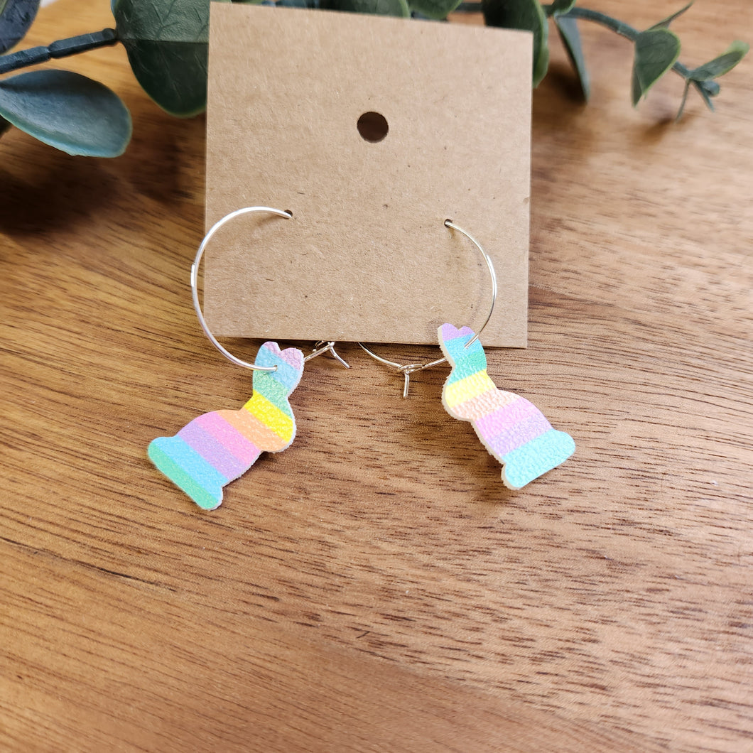 Tiny rainbow bunny hoop earrings