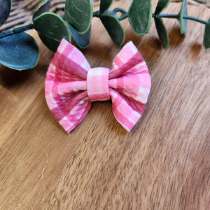 Pink Plaid Itty Bitty Bow on Clip