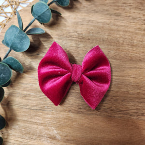 Pink Velvet Itty Bitty bow on Clip