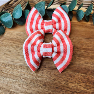 Coral Striped Mini Piggies on Clips
