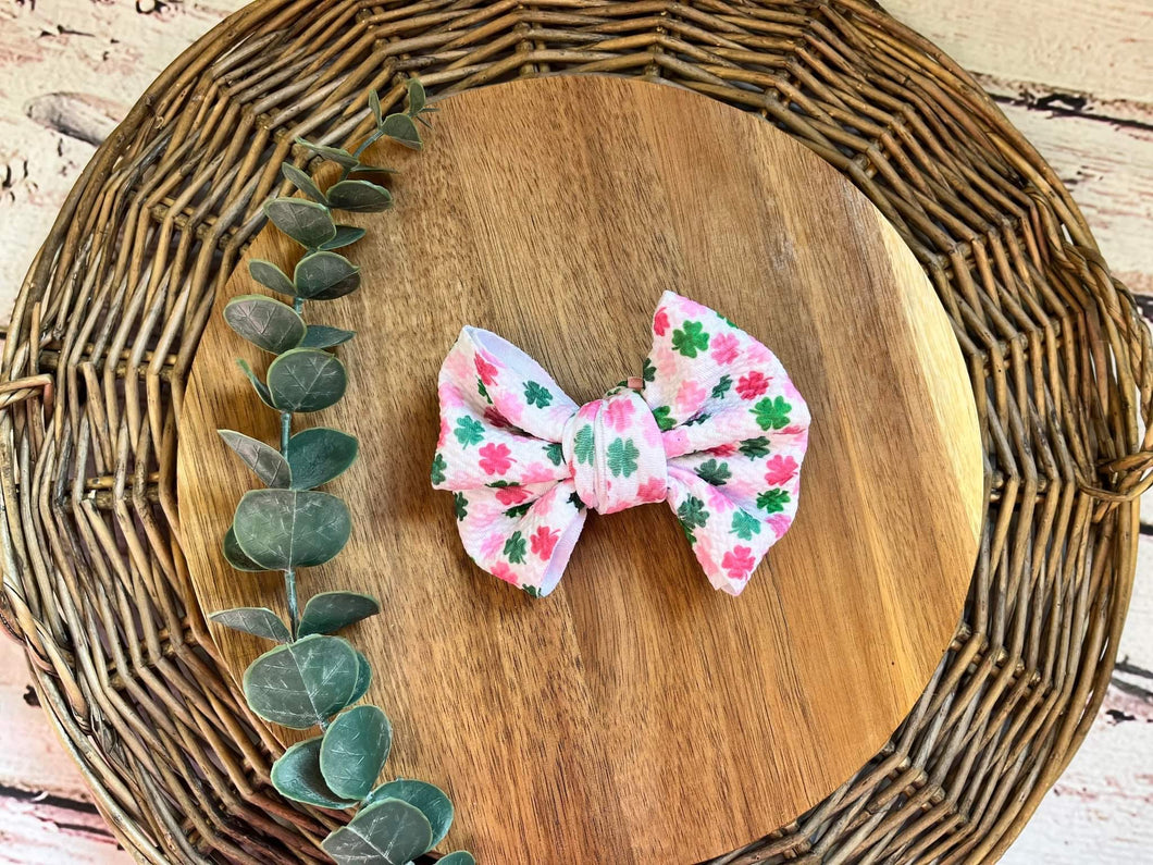 Pink Shamrock Big Bow Clip