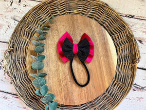 Red Velvet & Black Shimmer Stacked Big Bow Black Nylon