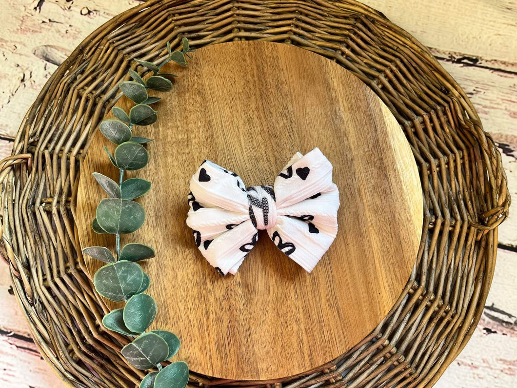 White Hearts Big Bow Clip
