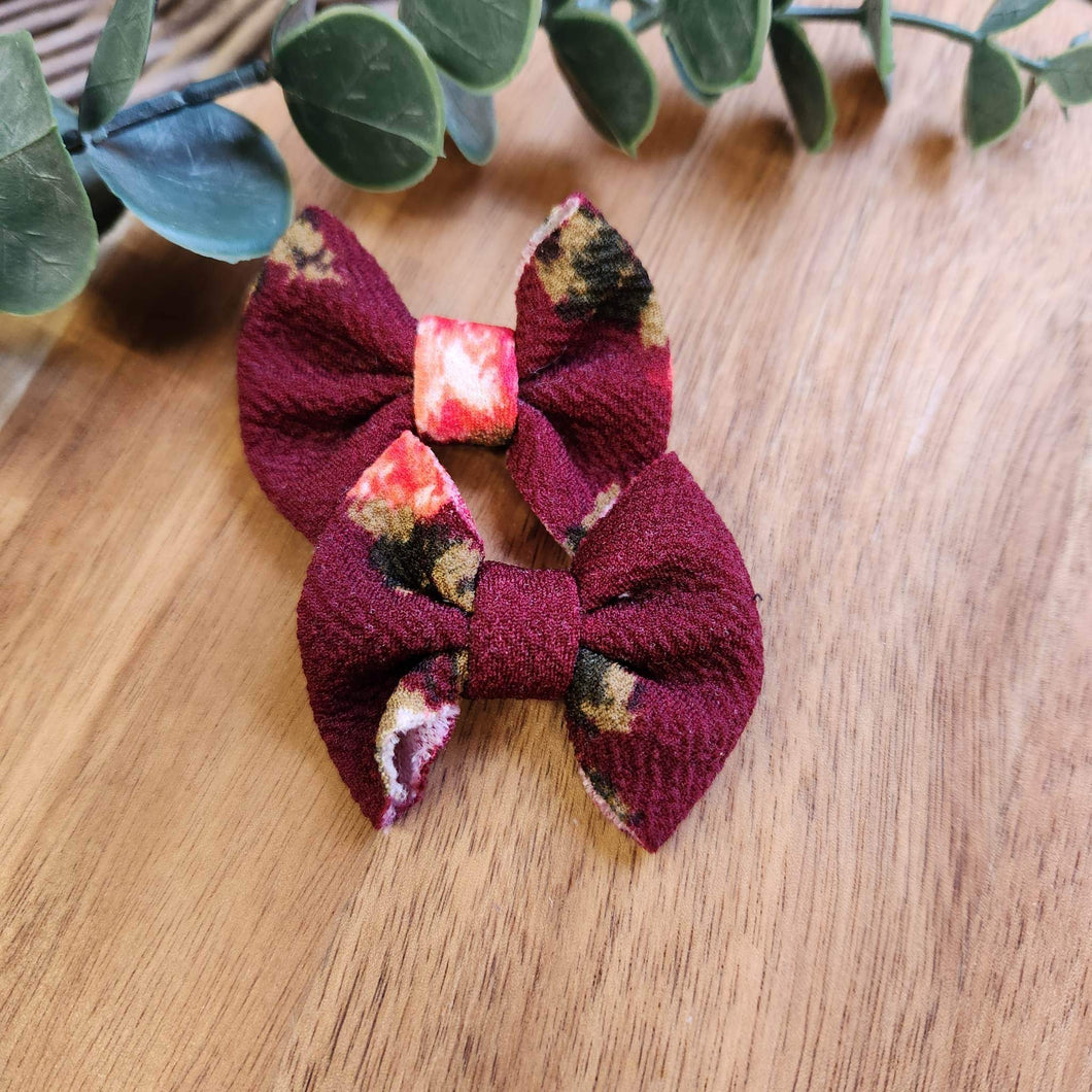 Maroon Floral Itty Bitty Piggies on Clips